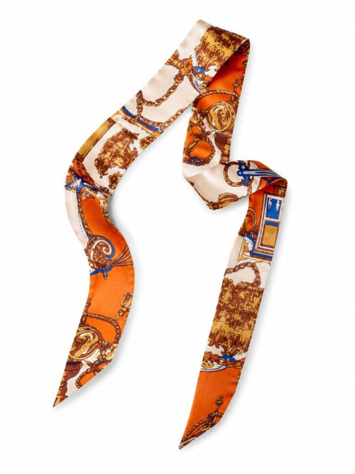 Orange Brown Equestrian Silk Hair Scarf Handle Wrap Neck Accent
