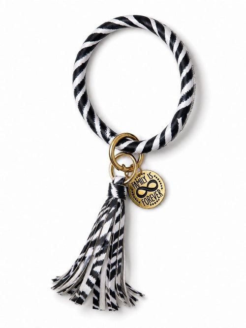 Zebra Print Family Is Forever Wristlet Bracelet Key Ring Keychain - Large