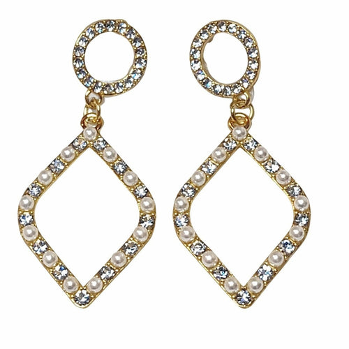 Tuckernuck Gold Pearl and Cubic Zirconia Geometric Dangle Earrings NEW