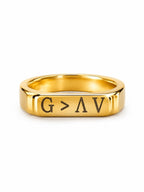 Gold Tone Engraved Band Ring Size 7 • God is Greater Than the Highs and Lows