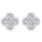 1/2Ct Diamond Bezel Clover Flower Earrings with Flat Back - Sable & Red