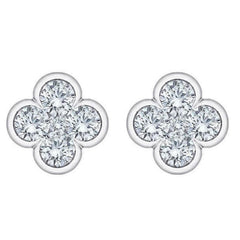 1/2Ct Diamond Bezel Clover Flower Earrings with Flat Back - Sable & Red