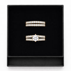 14k Gold-Plated CZ Double Row Stackable Wedding Engagement Ring 2-piece Set - Sable & Red