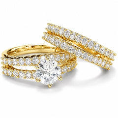 14k Gold-Plated CZ Double Row Stackable Wedding Engagement Ring 2-piece Set - Sable & Red