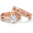 14k Rose Gold-Plate Double Row Stackable Wedding Engagement Ring 2-piece Set - Sable & Red