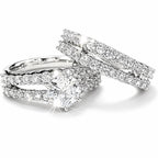 14k White Gold-Plate Double Row Stackable Wedding Engagement Ring 2-piece Set - Sable & Red