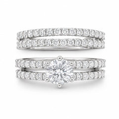 14k White Gold-Plate Double Row Stackable Wedding Engagement Ring 2-piece Set - Sable & Red
