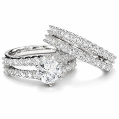 14k White Gold-Plate Double Row Stackable Wedding Engagement Ring 2-piece Set - Sable & Red
