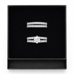 14k White Gold-Plate Double Row Stackable Wedding Engagement Ring 2-piece Set - Sable & Red