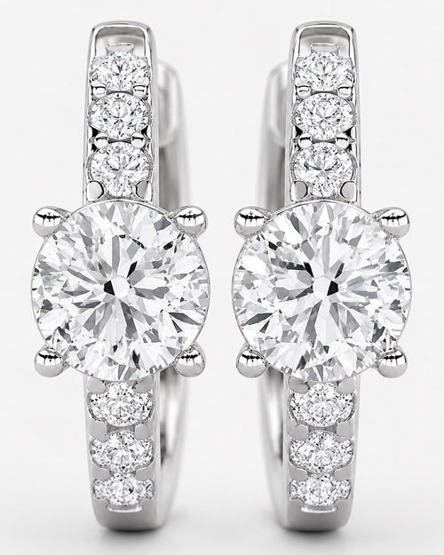 1.50 cttw Diamond Huggie Hoop Earrings, 925 Sterling Silver - Sable & Red