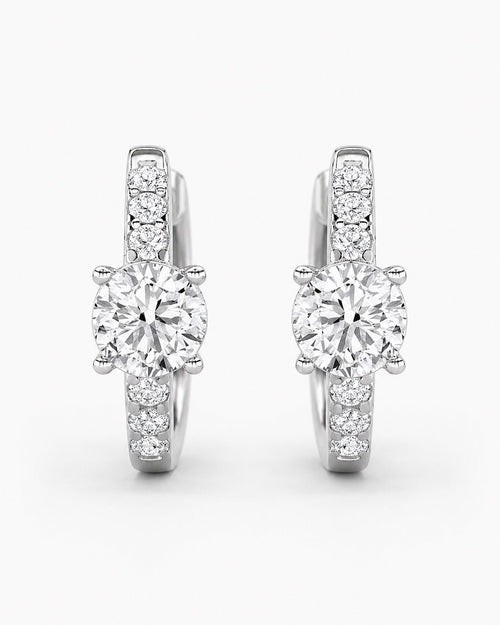 1.50 cttw Diamond Huggie Hoop Earrings, 925 Sterling Silver - Sable & Red