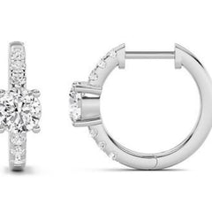 1.50 cttw Diamond Huggie Hoop Earrings, 925 Sterling Silver - Sable & Red