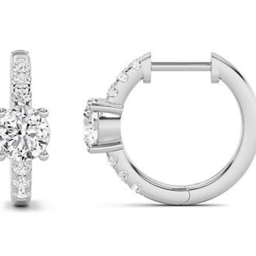 1.50 cttw Diamond Huggie Hoop Earrings, 925 Sterling Silver - Sable & Red