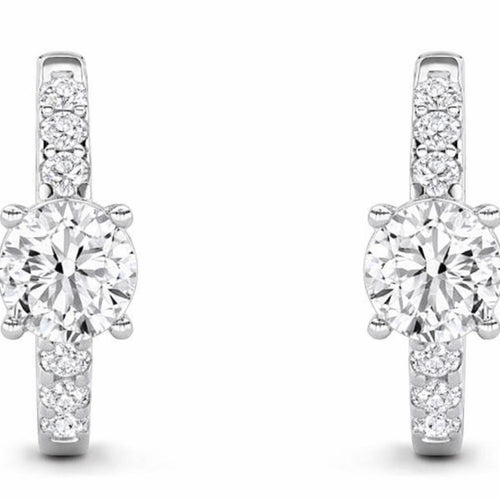 1.50 cttw Diamond Huggie Hoop Earrings, 925 Sterling Silver - Sable & Red