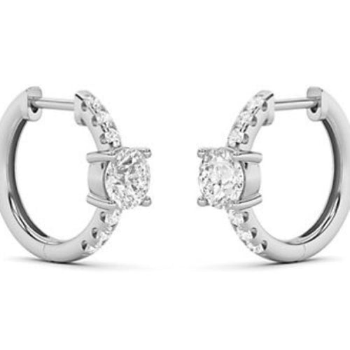 1.50 cttw Diamond Huggie Hoop Earrings, 925 Sterling Silver - Sable & Red