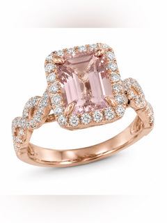 1.6 ct. t.w. Morganite & 1/5 ct. t.w. Cubic Zirconia Halo Ring in 14k Rose Gold - Sable & Red