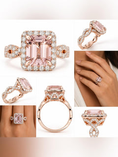 1.6 ct. t.w. Morganite & 1/5 ct. t.w. Cubic Zirconia Halo Ring in 14k Rose Gold - Sable & Red