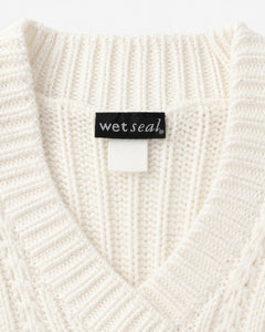 White Sleeveless Knit Tunic Top Deep V-Neck