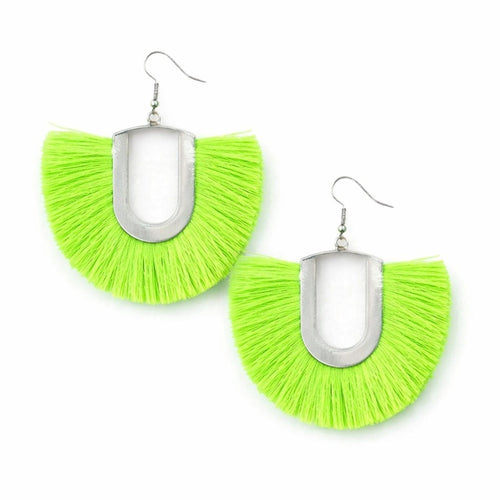 Tassel Neon Green and Silver Fringe Earrings