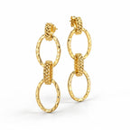 18K Gold-Plated Textured Oval Link Drop Earrings 2” Statement - Sable & Red