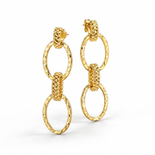 18K Gold-Plated Textured Oval Link Drop Earrings 2” Statement - Sable & Red