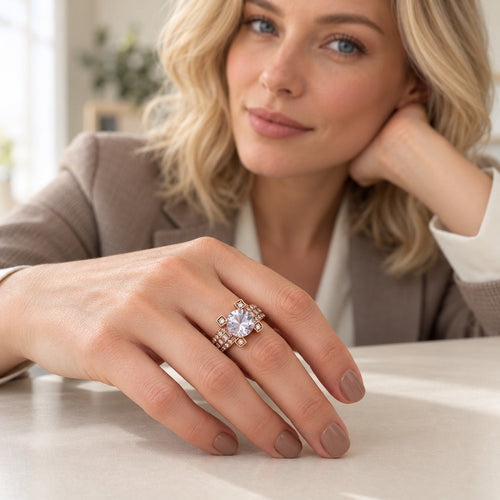 18K Rose Gold Plated Statement Ring — Rosavelle - Sable & Red