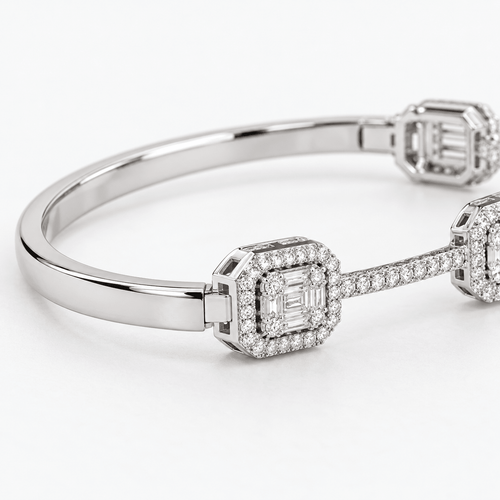 18K White Gold-Plated Cubic Zirconia Bangle Bracelet – The Celeste - Sable & Red