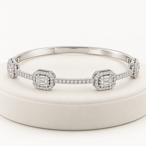 18K White Gold-Plated Cubic Zirconia Bangle Bracelet – The Celeste - Sable & Red