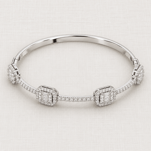 18K White Gold-Plated Cubic Zirconia Bangle Bracelet – The Celeste - Sable & Red