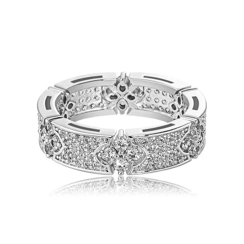18k White Gold Ring Band w/ Zirconia - Clover Stackable Rings Sz 6 - Sable & Red
