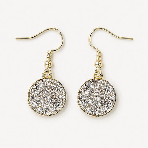 18k Yellow Gold-Plated Crushed CZ Mosaic Round Drop Earrings - Sable & Red