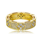 18k Yellow Gold Ring Band w/ Zirconia - Clover Stackable Ring - Sable & Red