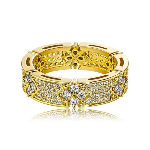 18k Yellow Gold Ring Band w/ Zirconia - Clover Stackable Ring - Sable & Red