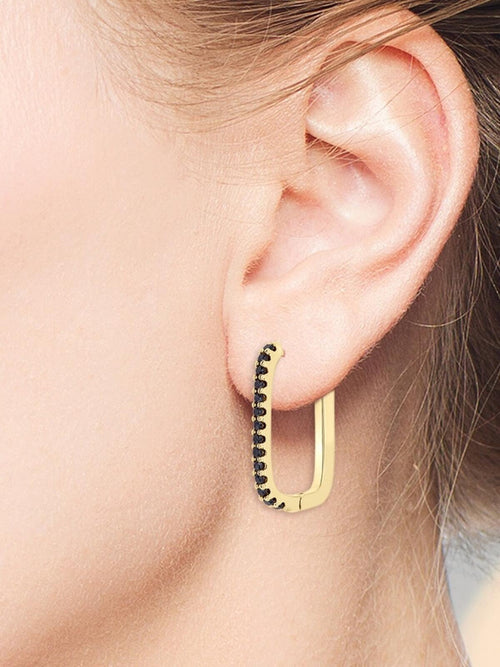 1CTW Pave Onyx Gold Elongated Oval Huggie Earrings - Sable & Red