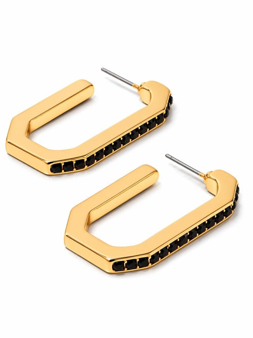 1CTW Pave Onyx Gold Elongated Oval Huggie Earrings - Sable & Red