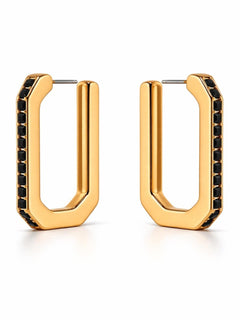 1CTW Pave Onyx Gold Elongated Oval Huggie Earrings - Sable & Red