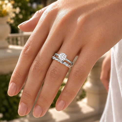 2.4 CTW Cubic Zirconia Solitaire Bridal Ring Set - Sable & Red
