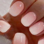 24pcs Glossy Jelly Pink Gradient Press-On Glue-On Short Oval Fake Nails - Sable & Red