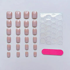 24pcs Glossy Jelly Pink Gradient Press-On Glue-On Short Oval Fake Nails - Sable & Red