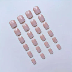 24pcs Glossy Jelly Pink Gradient Press-On Glue-On Short Oval Fake Nails - Sable & Red