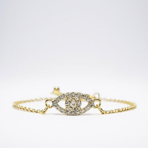 Swarovski Yellow Gold & Sterling Silver Anklet -  Crystal Evil Eye Amulet