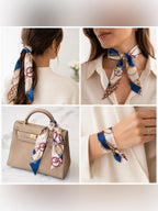 Luxury Nautical Chain Print Skinny Silk Scarf Hair Neck Bag Accessory