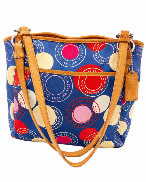 Coach Polka Dot Leah Tote Shoulder Bag Blue Multicolor F14667