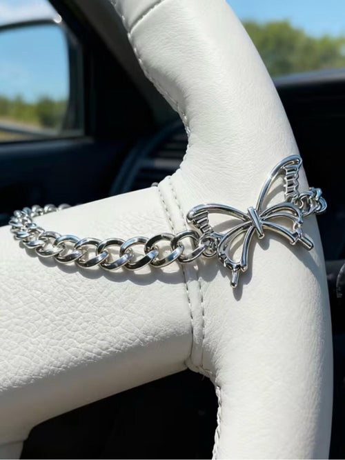 Butterfly Steering Wheel Charm Silver Cross Car Accessory