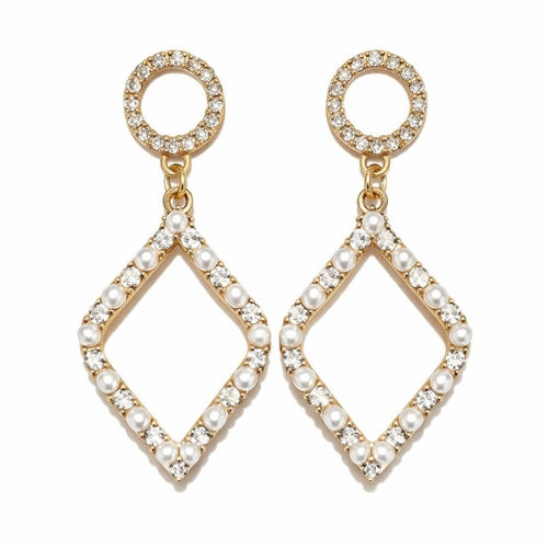 Tuckernuck Gold Pearl and Cubic Zirconia Geometric Dangle Earrings NEW