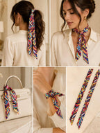 Multicolor Geometric Skinny Scarf Hair Neck Bag Accent