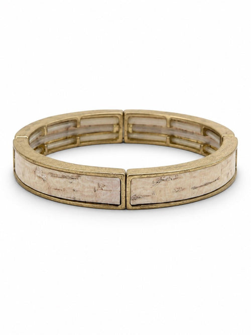 Free People Antique Gold Tone Cream Cork Inlay Stretch Bangle Bracelet