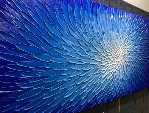 AMEI 30x60 Ocean Blue White Hand-Painted Textured Abstract Canvas Wall Art