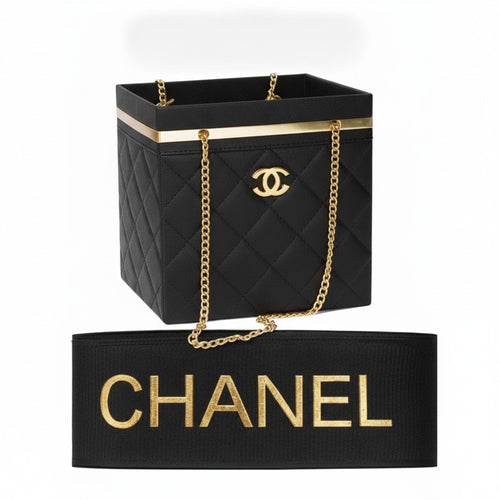 Black Quilted Box Mini Bag with Gold Hardware * Flower Bouquet Holder