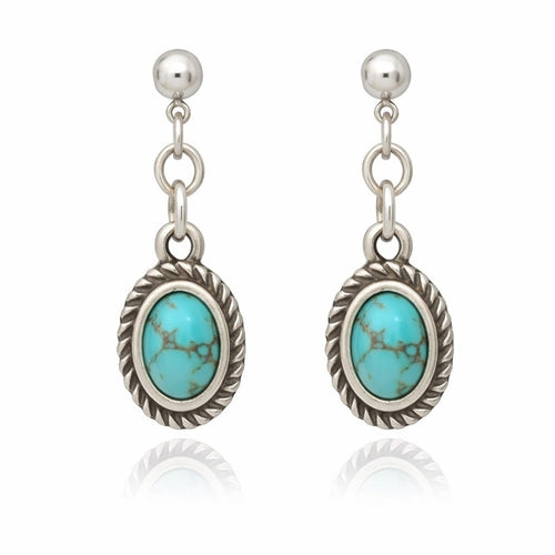 Sterling Silver Turquoise Oval Drop Stud Earrings